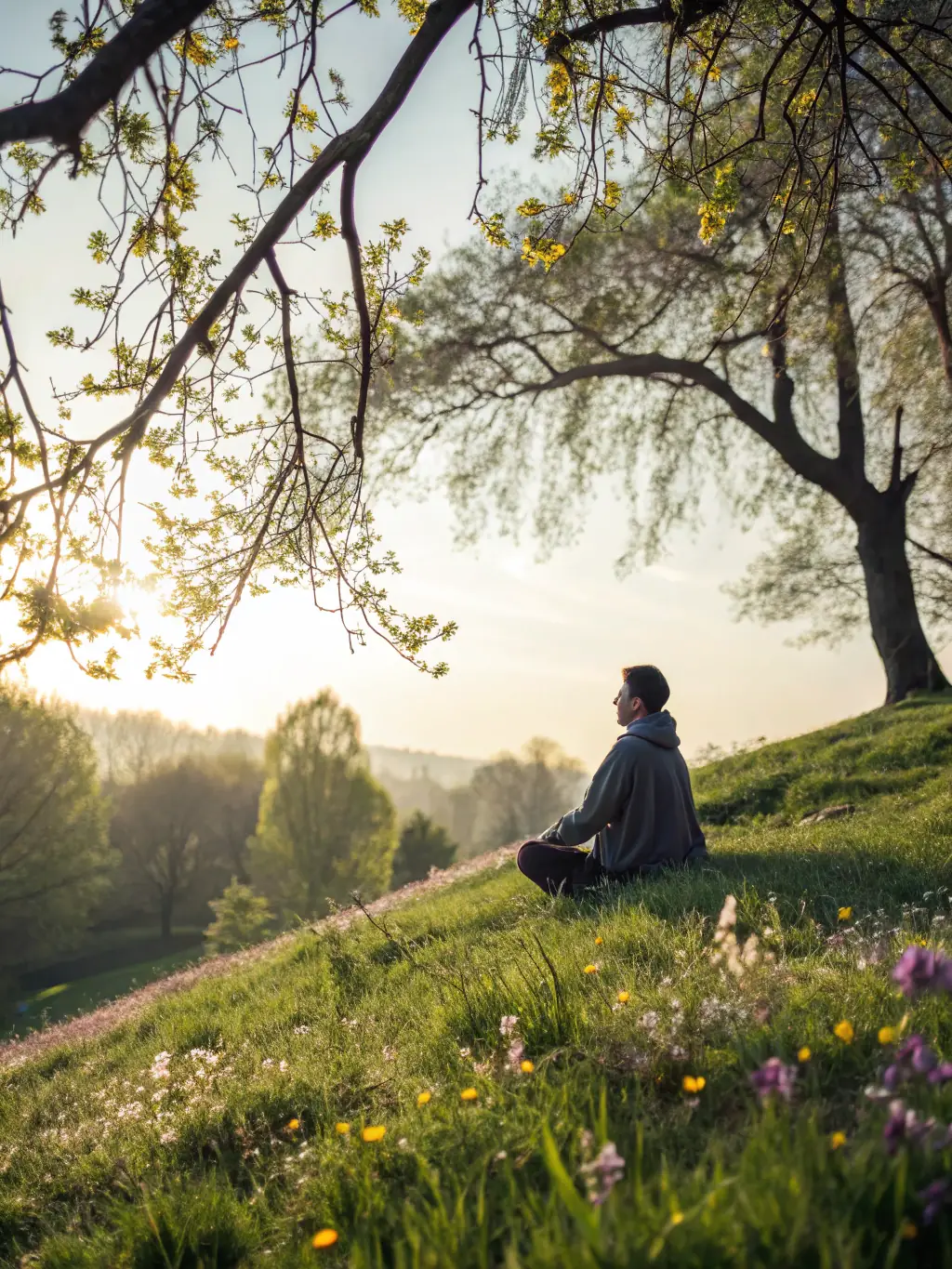 A person meditating in nature, representing the holistic approach to healing mind, body, and spirit at Lusé Biblical Counseling.